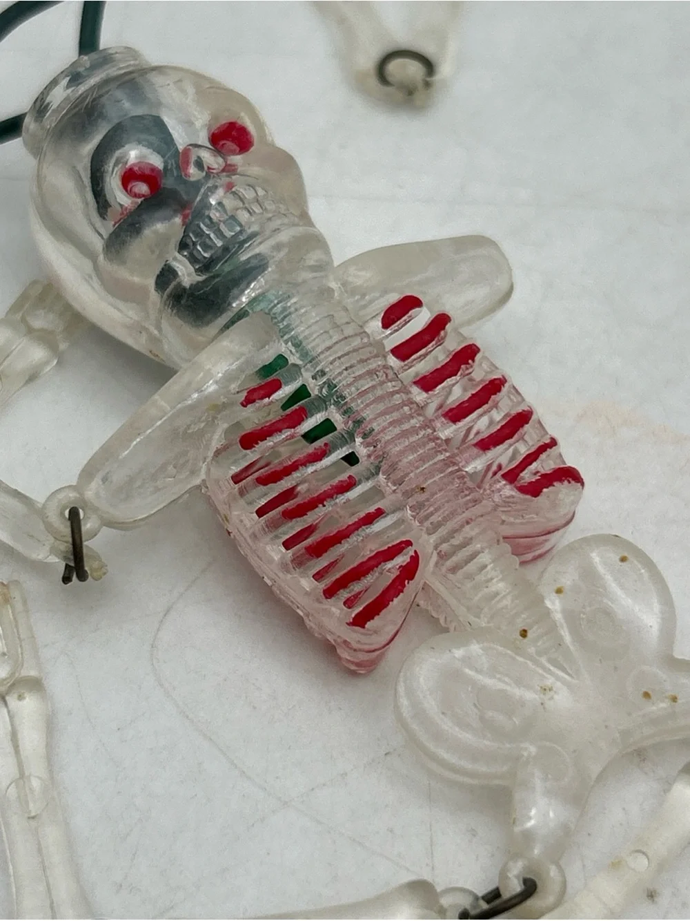 Vtg Blow Mold Halloween Skeleton String Lights Green Bulbs 9.5’(Missing 1 Arm)